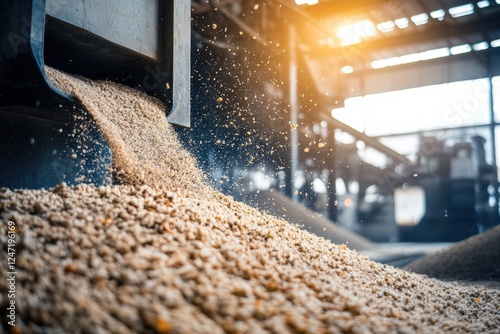 Industrial grain processing with conveyor in sunlit facility