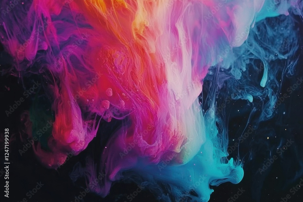 Obraz premium Swirling colorful smoke in shades of pink, blue, and orange on a dark background.