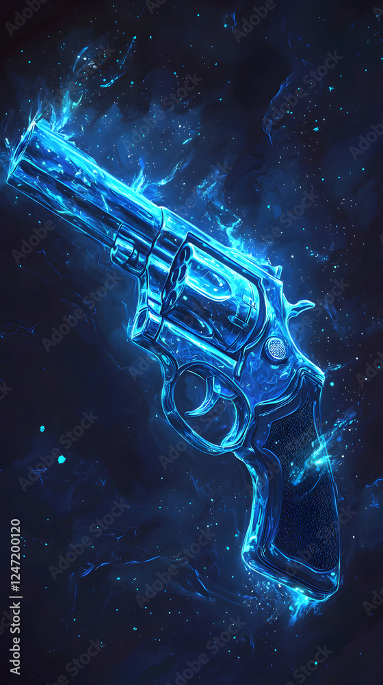 Futuristic Neon Gun: Glowing Revolver Digital Art with Dramatic Energy Effects, Mystic Smoke, and Luminous Texture in a Fantasy-Themed, Abstract, and Stylish Design Futuristic Neon Gun: Glowing Revolver Digital Art with Dramatic Energy Effects, Mystic Smoke, and Luminous Texture in a Fantasy-Themed, Abstract, and Stylish Design