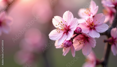 delicate pink blossoms sway in gentle spring breeze, garden flowers, blossom details, gardening