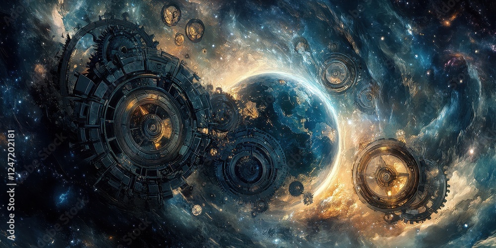 Fototapeta premium Celestial Clockwork Orbits a Vibrant Planet
