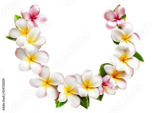 Hawaiian flower garland with frangipani blossoms, isolated on transparent cutout background
