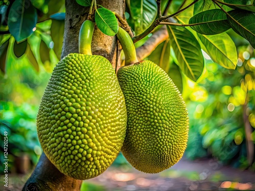 Surreal Jackfruit on Branch, Dreamy Green Fruit, Abstract Photography