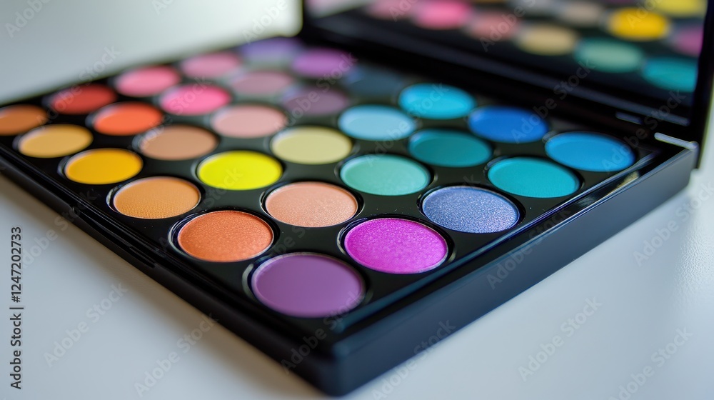 Close-up of a makeup palette isolated on a white surface, ideal for beauty product promotions. Close-up of a makeup palette isolated on a white surface, ideal for beauty product promotions.