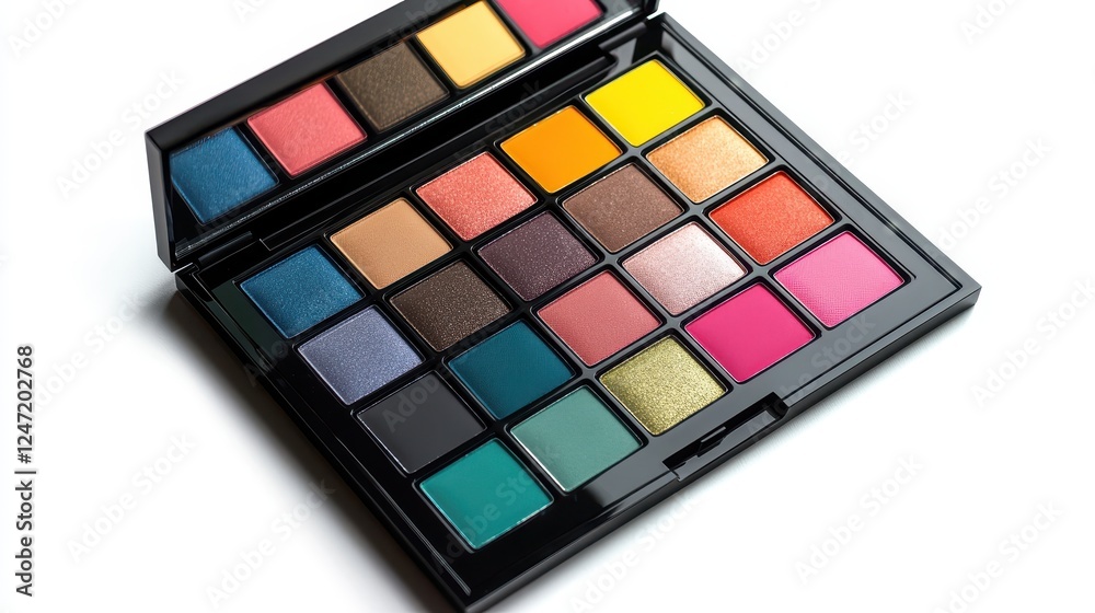 Close-up of a makeup palette isolated on a white surface, ideal for beauty product promotions. Close-up of a makeup palette isolated on a white surface, ideal for beauty product promotions.