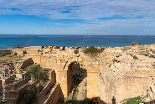 Ruins of Roman city of Leptis Magna in Libya photo