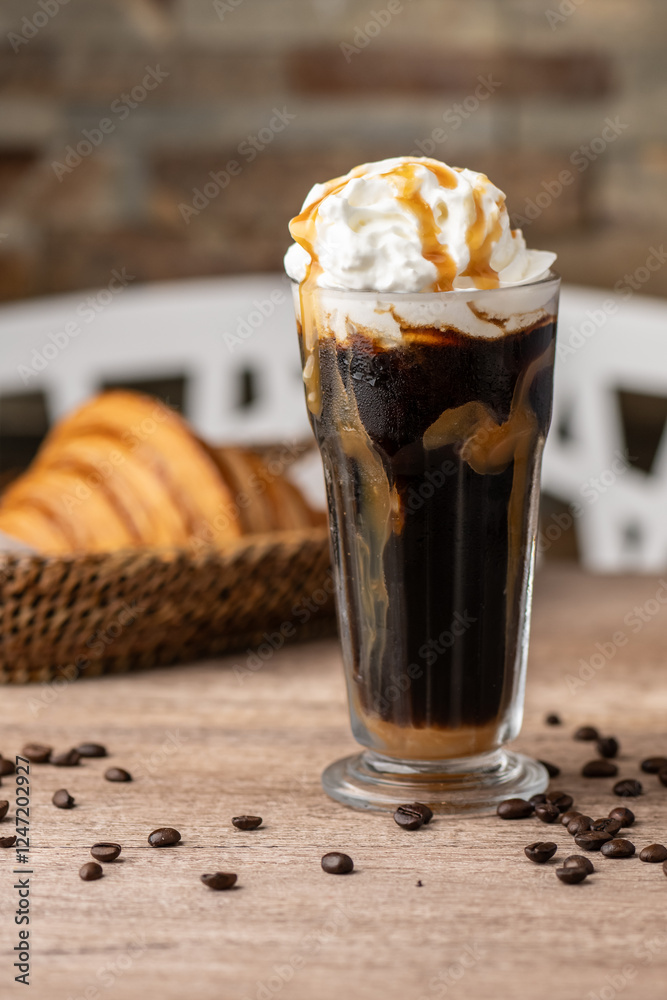 glass of adffogato coffee with ice cream and espresso