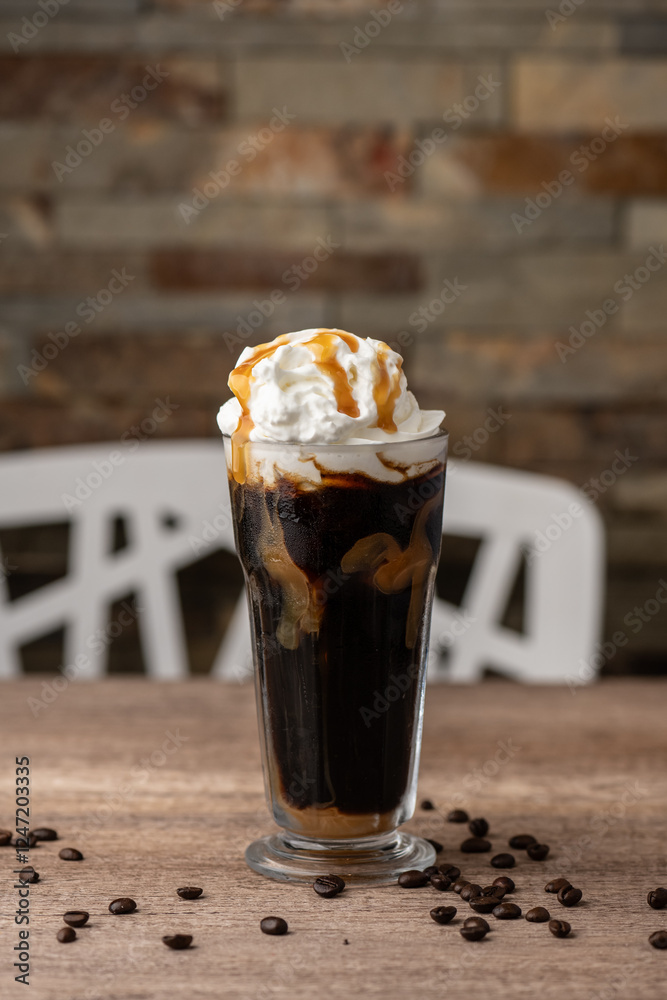 Affogato coffee in a tall glass