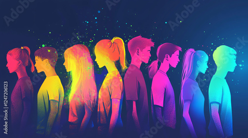 Colorful silhouettes of teenagers for an International Youth Day banner using generative AI.