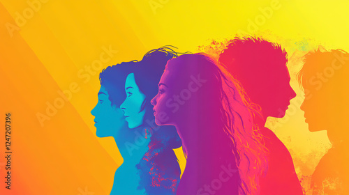 Colorful silhouettes of teenagers for an International Youth Day banner using generative AI.