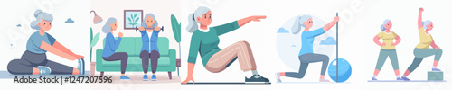 set vector grandma exercising