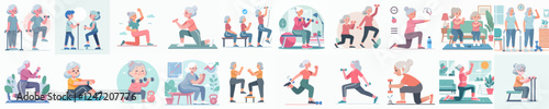 set vector grandma exercising