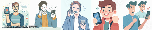 vector of a person looking at a gadget with a smile