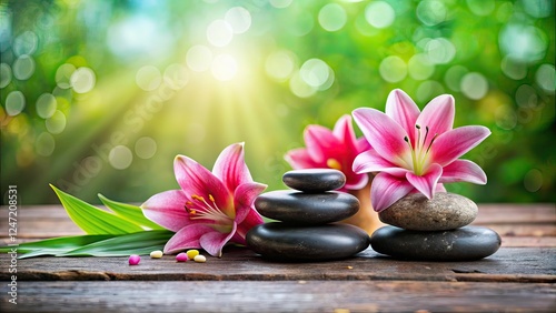 Surreal Spa Massage Stones with Pink Lilies