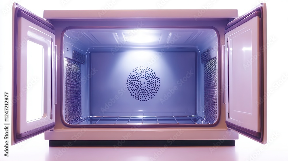 Fototapeta premium A single microwave oven isolated on a white background, great for home appliance marketing.