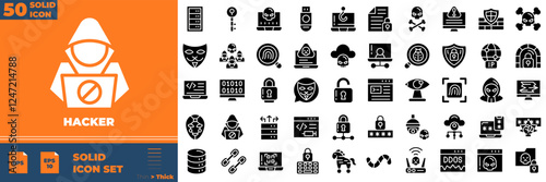 Hacker Solid Editable Icons set. Vector illustration in modern thin solid style of hacker icons: fraud, phising, identity, etc