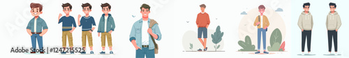 vector collection of young men standing in casual clothes
