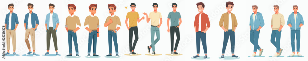 vector collection of young men standing in casual clothes vector collection of young men standing in casual clothes