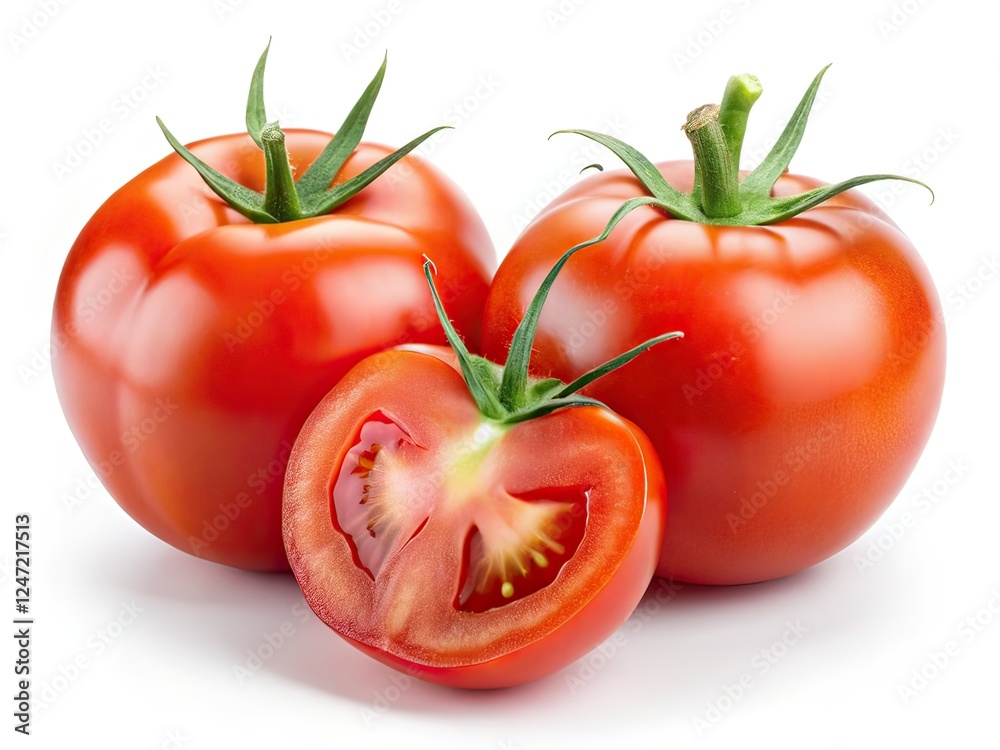 Tilt-Shift Tomatoes - Fresh Whole & Sliced Isolated Tilt-Shift Tomatoes - Fresh Whole & Sliced Isolated