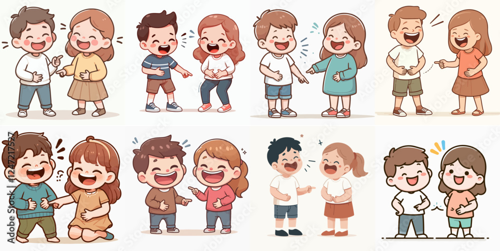 vector set of a little boy laughing happily vector set of a little boy laughing happily