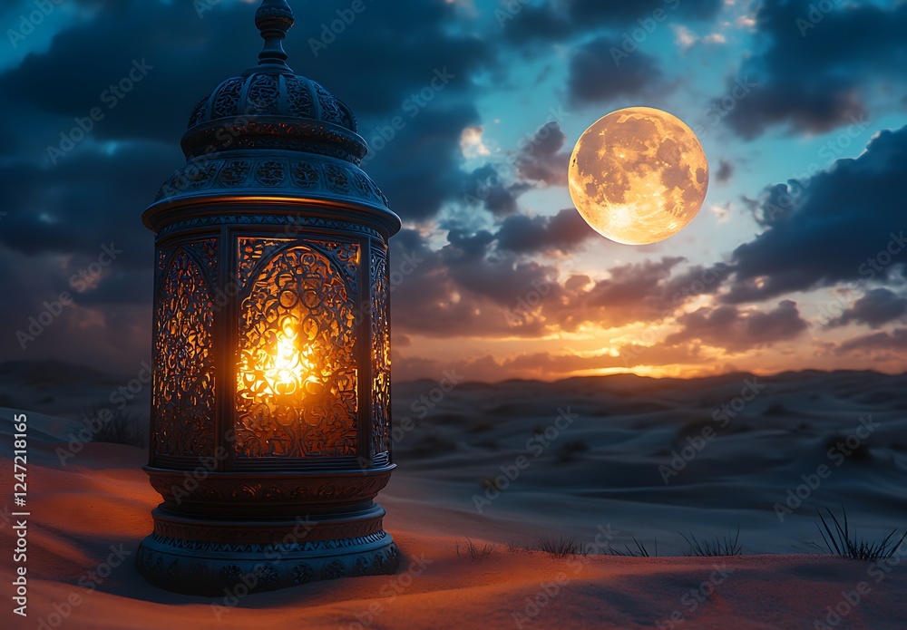 Glowing Lantern on Sand Dunes Under a Full Moon and Dramatic Clouds
Glowing Lantern on Sand Dunes Under a Full Moon and Dramatic Clouds