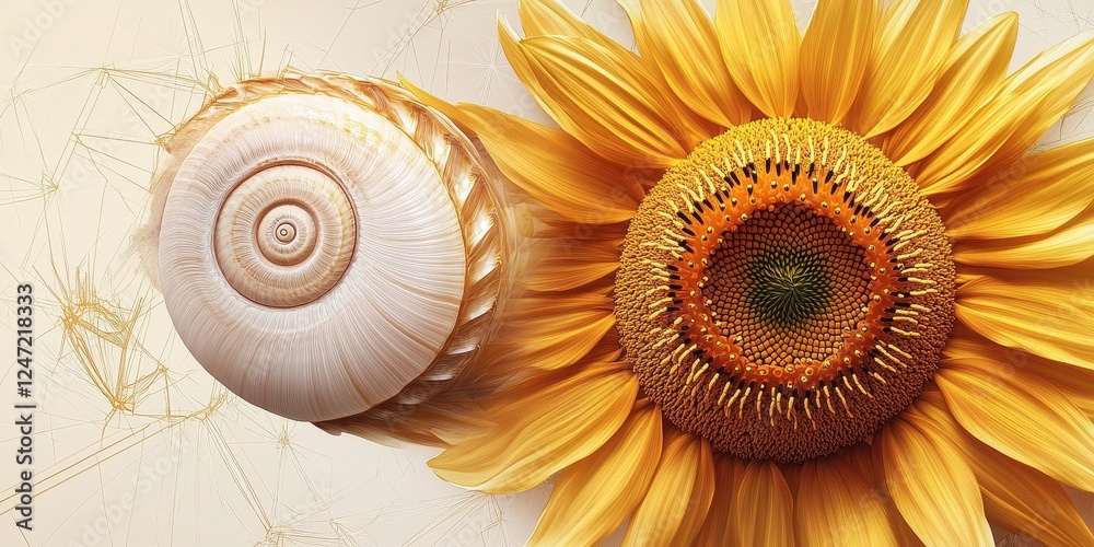 Obraz premium Sunflower and Seashell Artistic Composition