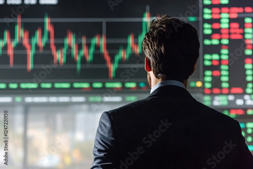 Business man against the background of the stock exchange photo