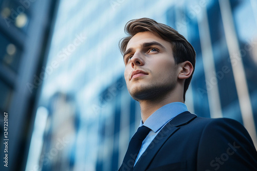 Business man against the background of the stock exchange photo