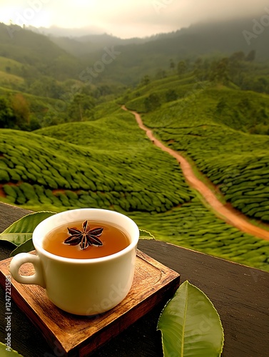 Freshly Brewed Masala Tea Amid Tea Gardens photo