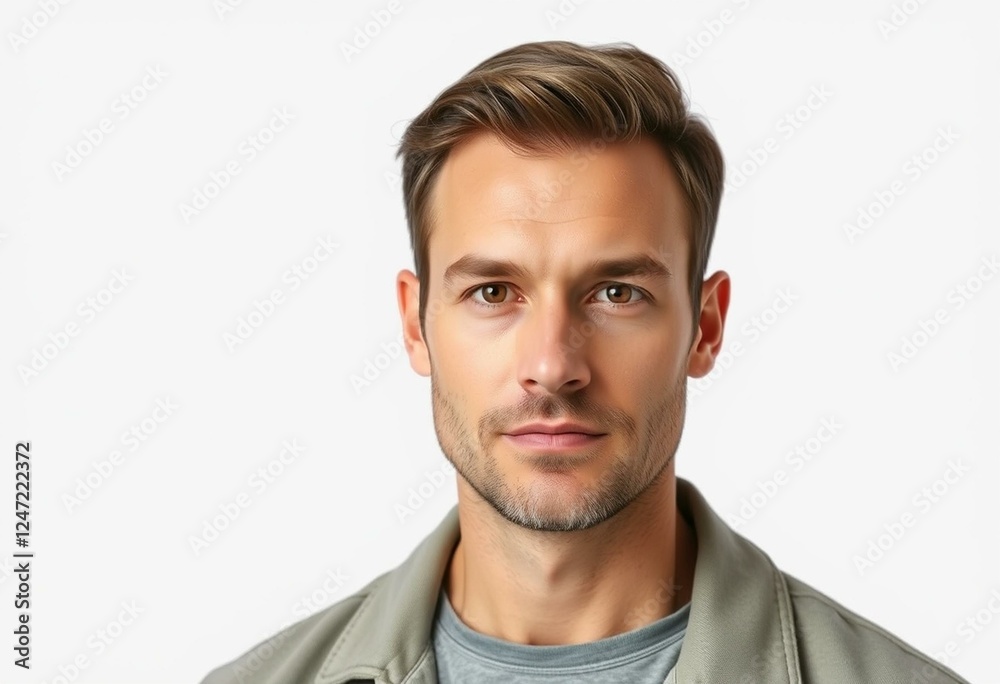 Half-length male portrait with neutral expression Half-length male portrait with neutral expression