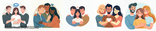 vector set of warm hugs happy family