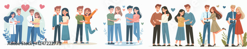 vector set of warm hugs happy family