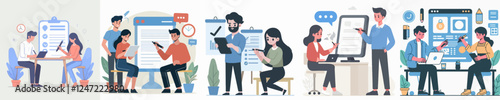 vector set of a person presenting something