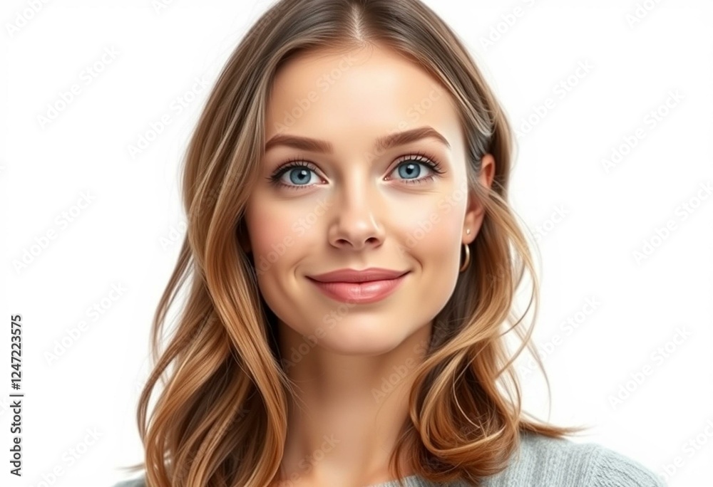 Half-length female portrait with loose hair and subtle smile Half-length female portrait with loose hair and subtle smile