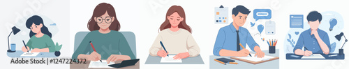 vector of a person writing at a table