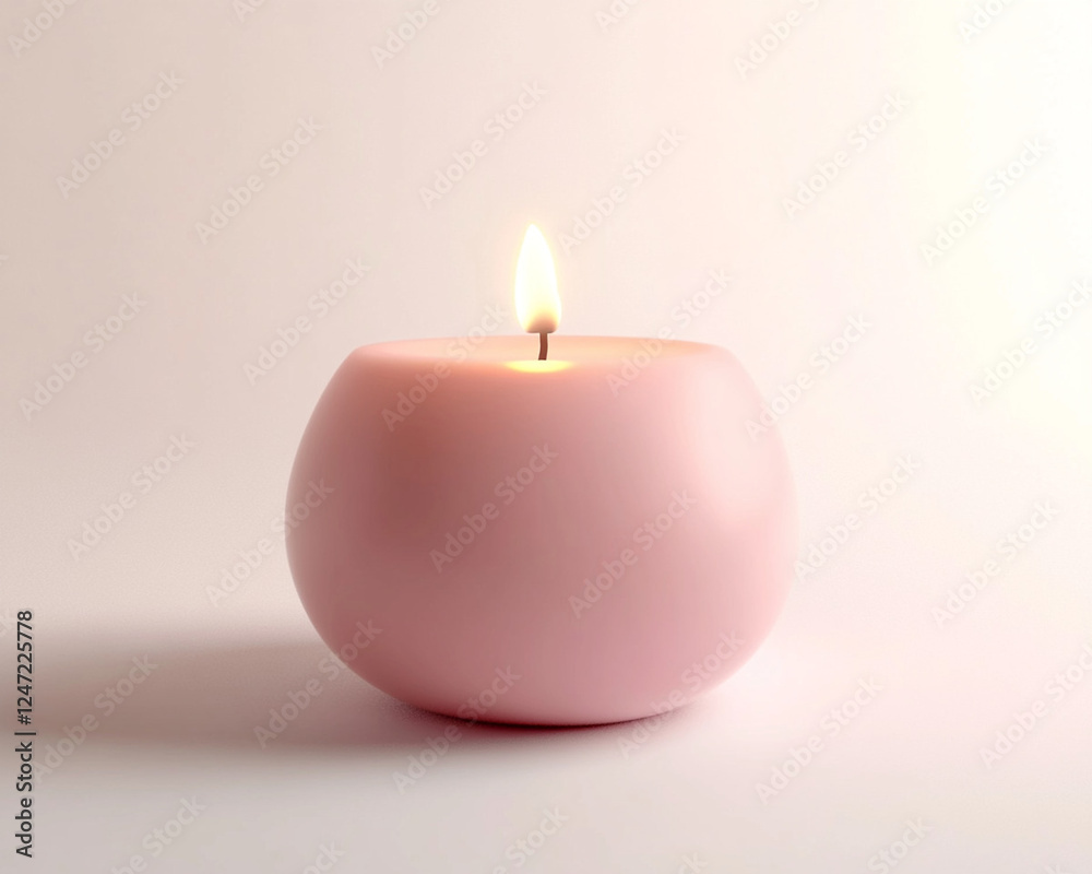 Elegant pink candle featuring soft glowing flame, minimalist home decor, symbolizing warmth, relaxation, tranquility Elegant pink candle featuring soft glowing flame, minimalist home decor, symbolizing warmth, relaxation, tranquility