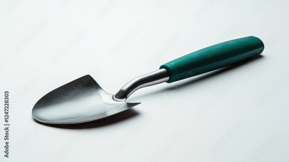 A single garden trowel isolated on a clean white surface, perfect for planting and gardening gear marketing. A single garden trowel isolated on a clean white surface, perfect for planting and gardening gear marketing.