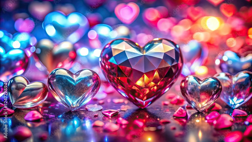Valentine's Day Crystal Hearts - Shiny Background Vertical Photo