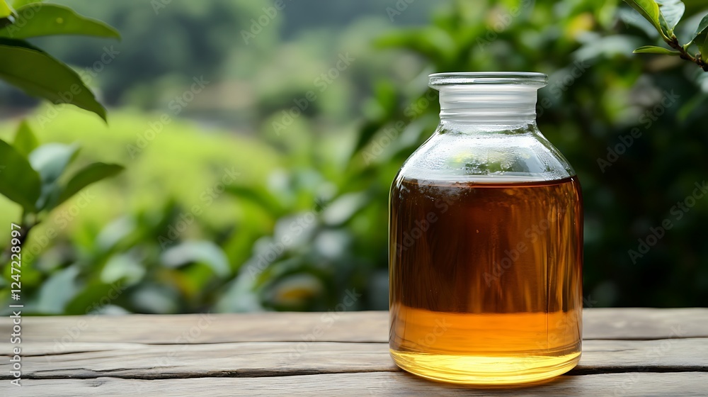 Front View of Tea-filled Transparent Bottle Front View of Tea-filled Transparent Bottle