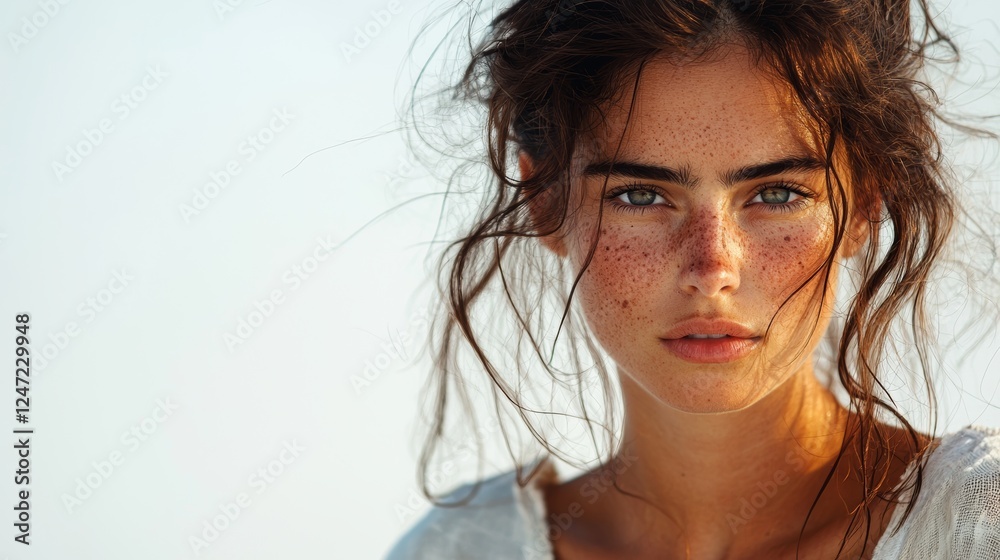 Natural Light Portrait of a Woman with Freckles and Acne by the Beach Natural Light Portrait of a Woman with Freckles and Acne by the Beach