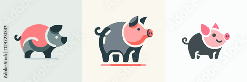 set vector icon pig
