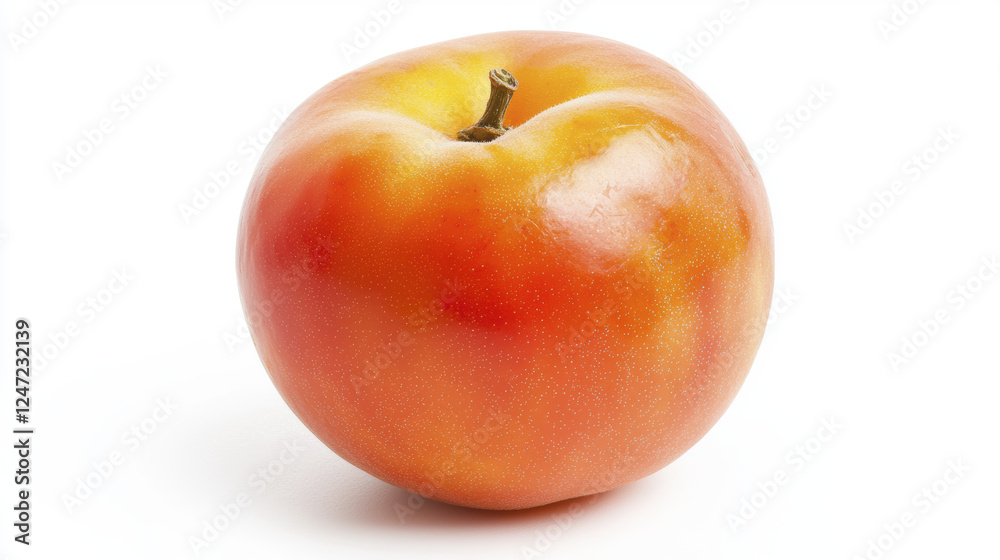 Fresh red apple with shiny skin and small stem on white background Fresh red apple with shiny skin and small stem on white background