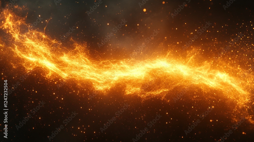 Naklejka premium Fiery energy stream, cosmic dust background, abstract design