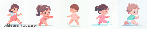baby learning to walk vector set