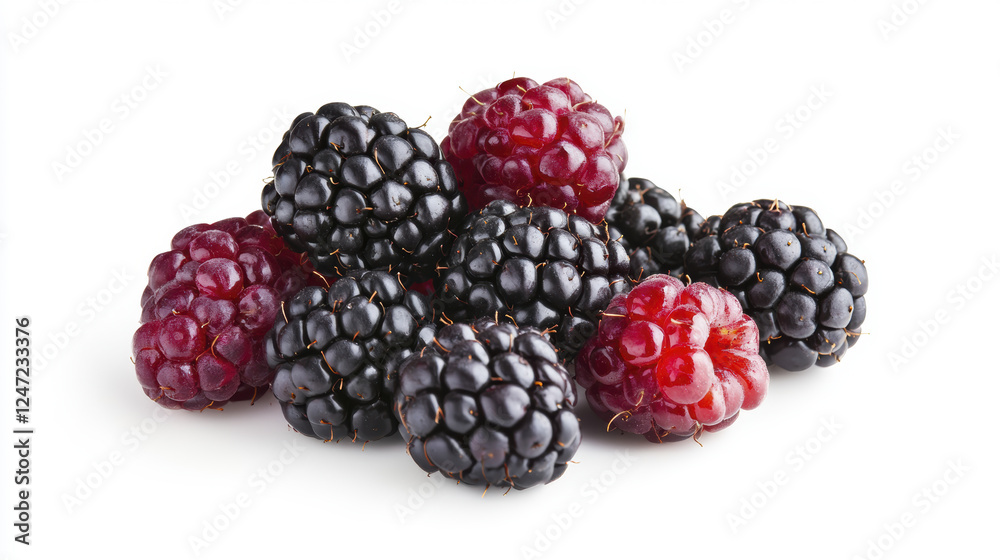 Fresh blackberries and raspberries stacked together, showcasing vibrant colors and textures Fresh blackberries and raspberries stacked together, showcasing vibrant colors and textures