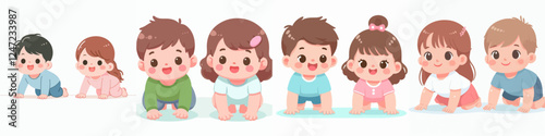vector set of cheerful babies crawling