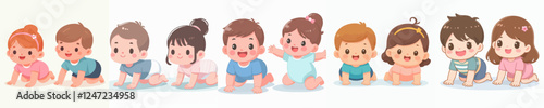 vector set of crawling babies
