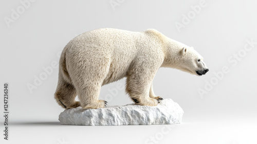 Majestic polar bear standing on rock, showcasing its thick white fur and powerful build