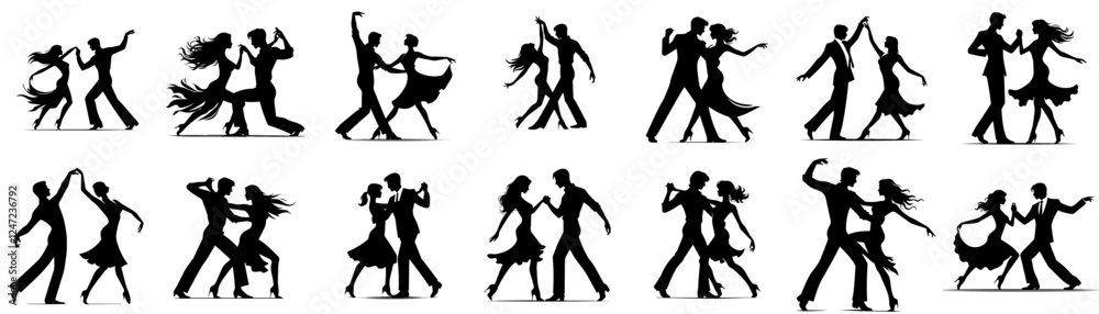 Obraz premium vector set of silhouettes of a couple dancing