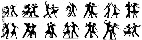 vector set of silhouettes of a couple dancing